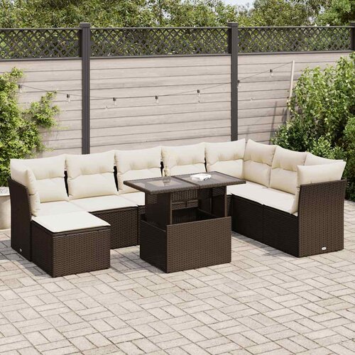 vidaXL 9-dijelni set vrtnih sofa s jastucima poliratan smeđi Cijene