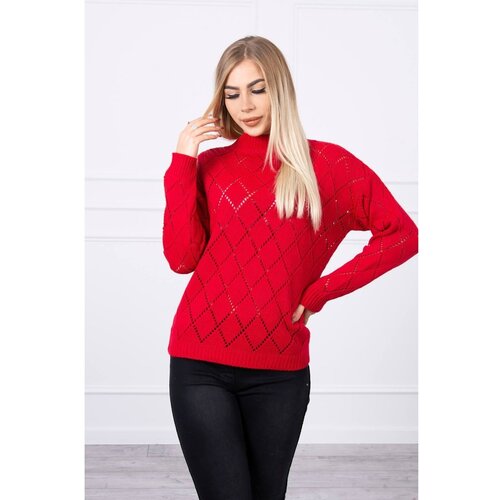 Kesi Sweater high neck with diamond pattern red Slike