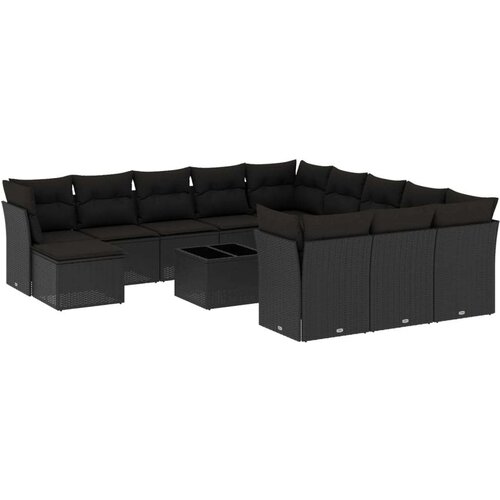  13-dijelni set vrtnih sofa s jastucima poliratan crni Slike