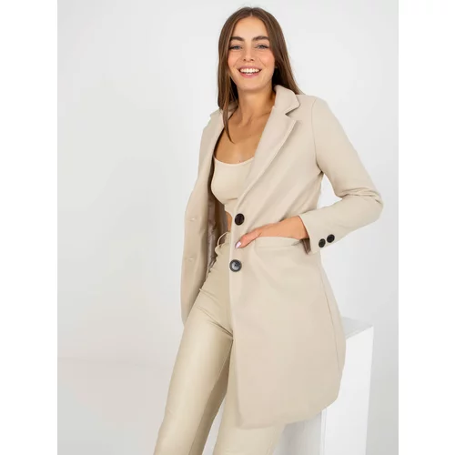 Fashion Hunters Light beige classic coat with Dalida button fastening