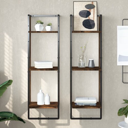 vidaXL Zidna polica s 3 razine dimljenog hrasta 30x25x100 cm drvena Cene