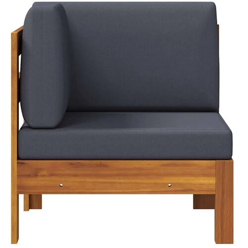  Kutna sofa s tamnosivim jastucima masivno bagremovo drvo Slike