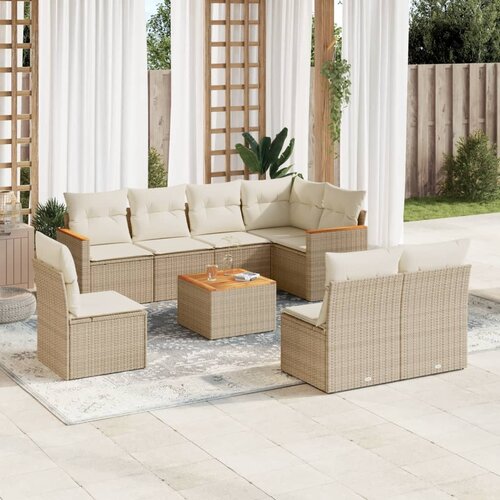 VidaXL 9-dijelni set vrtnih sofa s jastucima bež od poliratana Slike