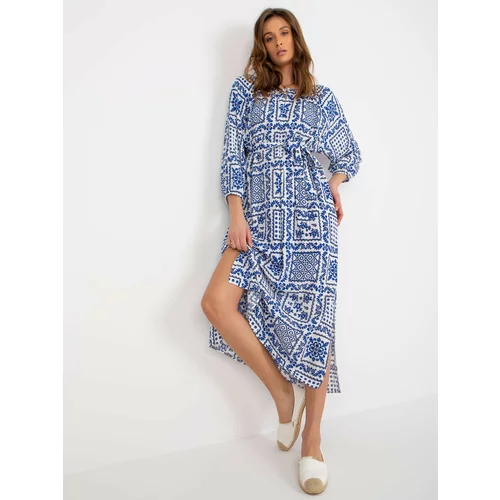 Fashion Hunters White and dark blue sundress with patterns