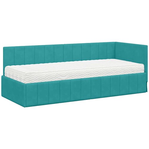 VidaXL Kotna postelja z vzmetnico Turkizna 80 x 200 cm Žamet, (5000069813) Slike