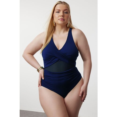 Trendyol Curve Navy Blue Mesh Detailed Swimsuit Slike