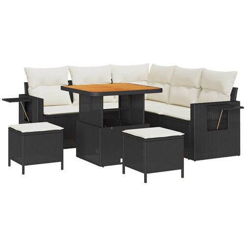  Sjedeća garnitura za vrt 9 kom. 6-Broj sjedala Crna i Krema 219 x 219 x 85 cm Slike