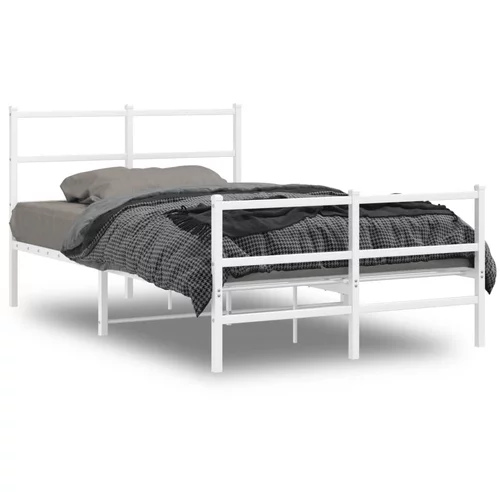 vidaXL Kovinski posteljni okvir z vzglavjem in vznožjem bel 120x190 cm