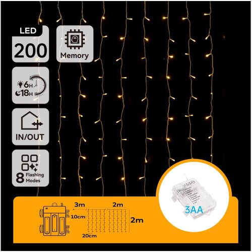 Aigostar LED spolja&scaron;nja božićna girlanda, 200 LED, 8 funkcija, 3xAA, 5 x 2 m, IP44, topla bela Cene