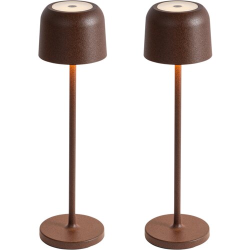 QAZQA Set van 2 tafellampen roestbruin oplaadbaar incl. laadstation - Raika Cene