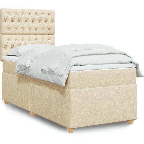 vidaXL Box spring postelja z vzmetnico krem 90x200 cm blago Cene