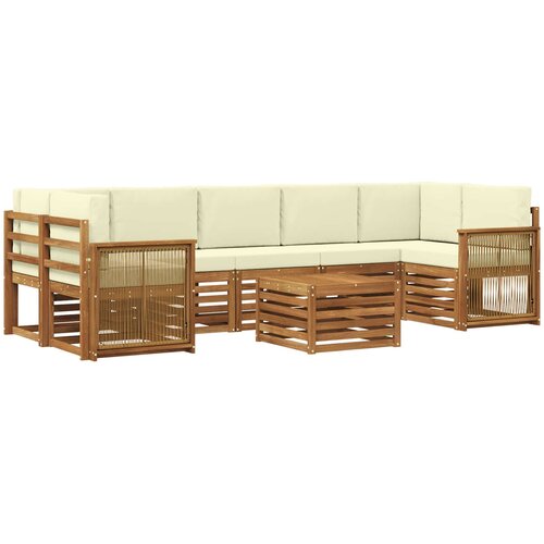  Set vanjskih sofa 8 kom. Prirodna i krem Čvrsto drvo akacije Slike
