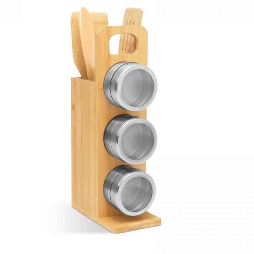 Bewello Magnetno stojalo za začimbe + kuhinjski set iz bambusa 7 delni 80 x 135 x 275 mm Slike