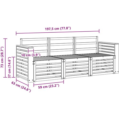  Setovi sofa 3 kom. Bijela Čvrsto drvo akacije 197.5 x 63 x 73 cm Slike