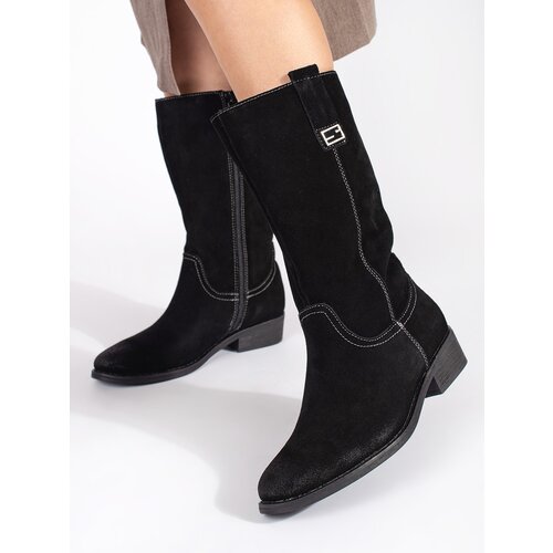 Sergio Leone Black leather women's cowboy boots with heels by Cene