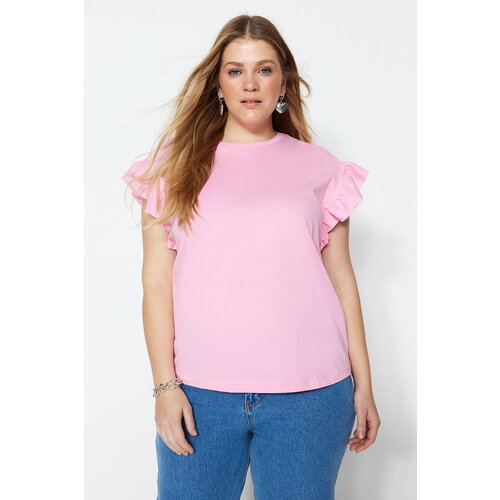 Trendyol Curve Plus Size T-Shirt - Pink - Regular fit Slike