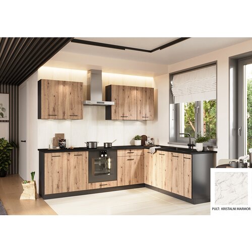 Stolkar KOTNI KUHINJSKI SESTAV ANIKA 200 X 260 CM - ARTISAN HRAST-Kritstalni marmor Cijene