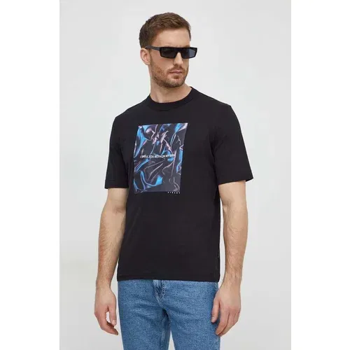 Sisley Pamučna majica za muškarce, boja: crna, s tiskom