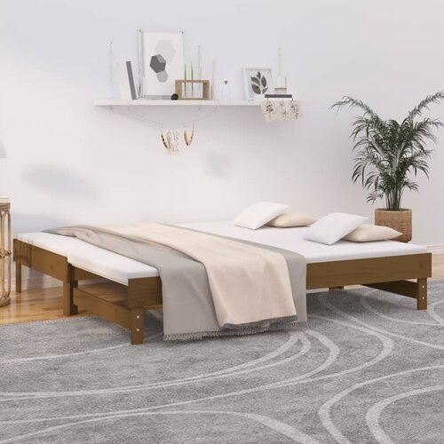 VidaXL Izvlečna dnevna postelja medeno rjava 2x(75x190) cm borovina Slike