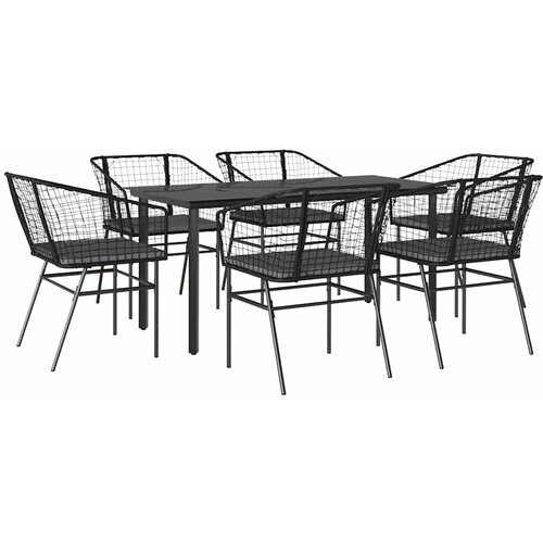 vidaXL 7-dijelni vrtni blagovaonski set s jastucima, crno Cene