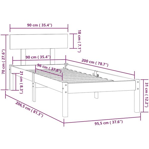  Okvir za krevet od masivne borovine bijeli 90 x 200 cm Slike