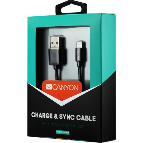 Canyon MFI-1 CNS-MFICAB01B Ultra-compact MFI Cable, certified by Apple, 1M length , 2.8mm , black color - CNS-MFICAB01B