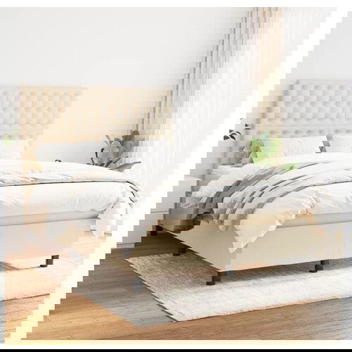 vidaXL Box spring postelja z vzmetnico krem 140x190 cm blago Cene