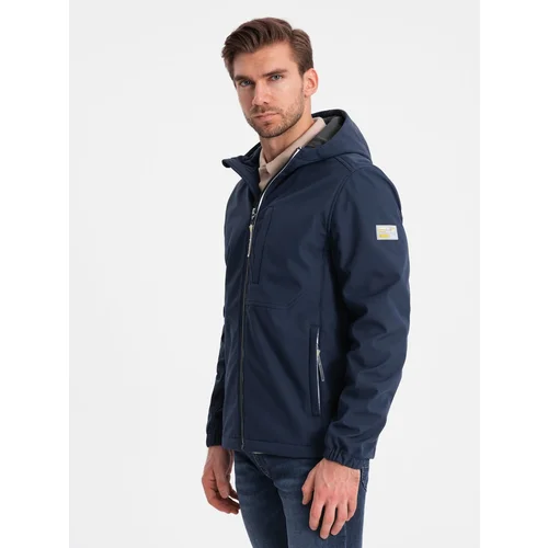 Ombre Men's SOFTSHELL jacket with fleece center - navy blue