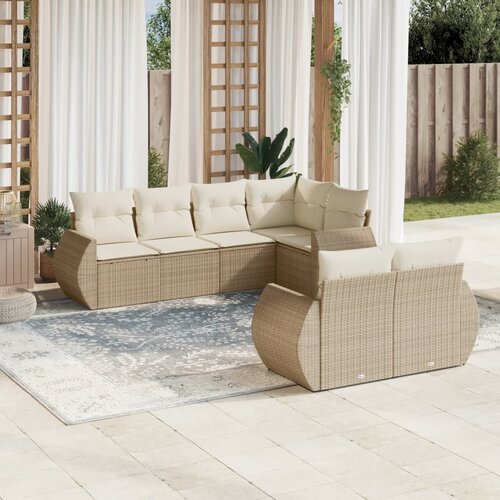 VidaXL 7-dijelni set vrtnih sofa od poliratana s jastucima bež Slike