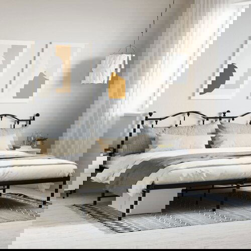 VidaXL Metalni okvir za krevet s uzglavljem crni 200x200 cm Slike