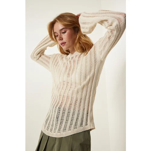 Happiness İstanbul Cream Openwork Seasonal Knitwear Sweater