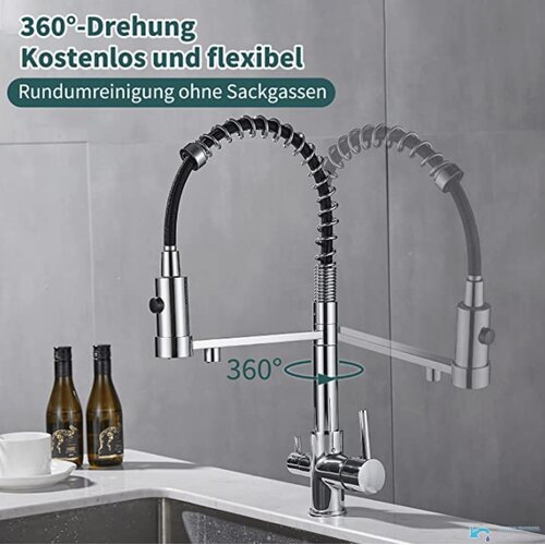 EYN Kuhinjska filter armatura na tri cevi | Pipa za filter KF1459 &amp;mdash; Gunmetal siva Slike