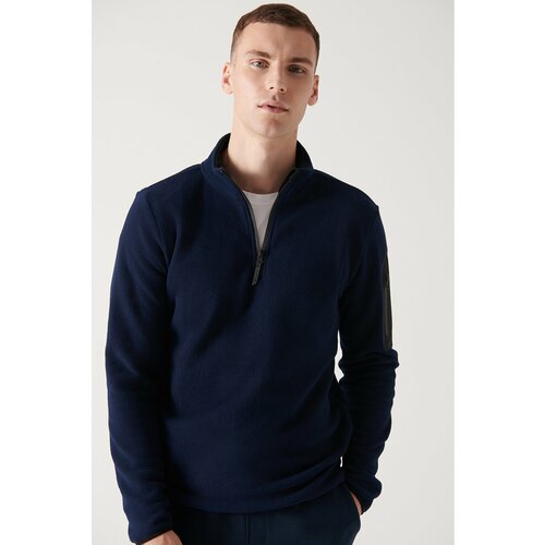 Avva Men's Navy Blue High Neck Pocket Detailed Half Zipper Standard Fit Regular Fit Fleece Sweatshirt Slike