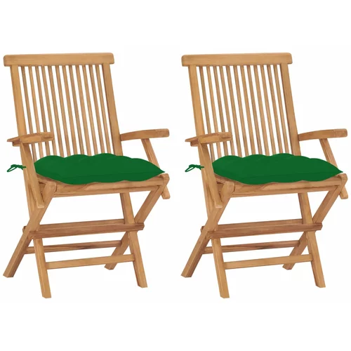 vidaXL vrtne stolice sa zelenim jastucima 2 kom od masivne tikovine