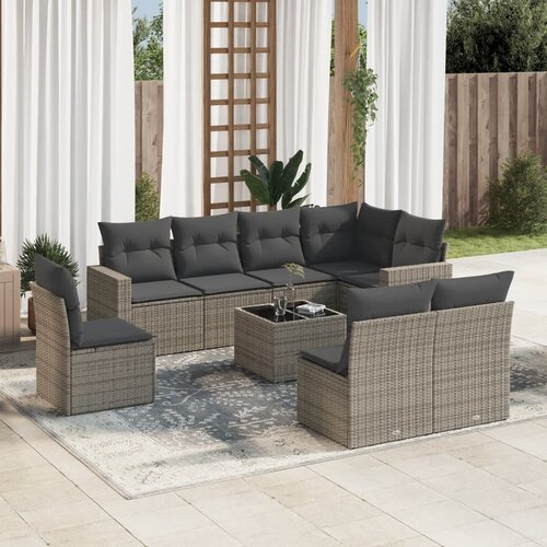 vidaXL 9-dijelni set vrtnih sofa od poliratana s jastucima sivi Cijene
