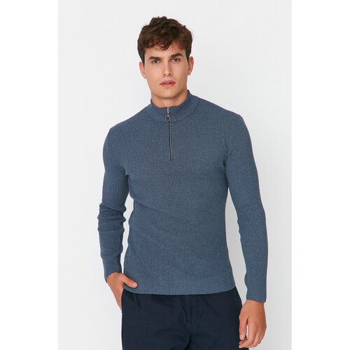 Trendyol Indigo Men's Ribbed Collar Zippered Sweater Slike