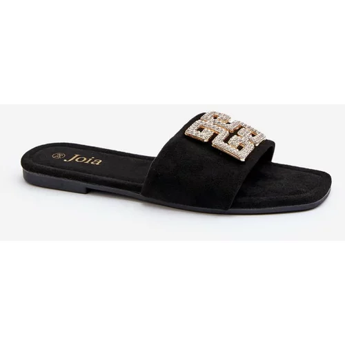 Kesi Women's flat heel slippers with embellishment, black Inaile