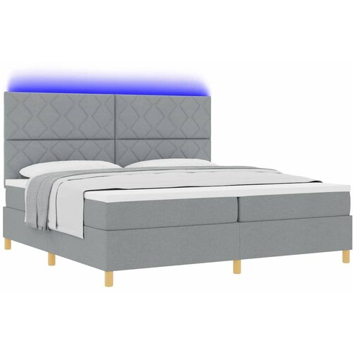  LED Box Spring Krevet Svijetlo siva 200 x 200 cm tkanina Svjetlosiva Slike