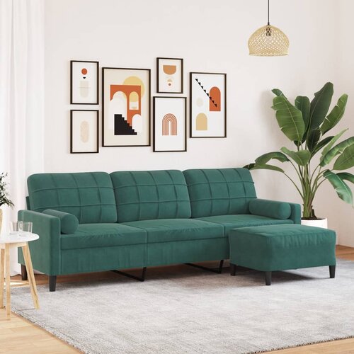 vidaXL Kavč trosed s stolčkom za noge temno zelen 210 cm žamet Cene