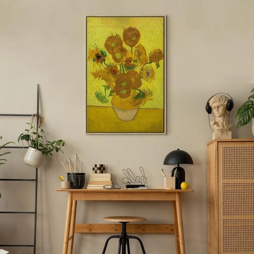  Slika - Vincent van Gogh &amp;ndash; Still Life: Vase With Fifteen Sunflowers 40x60 U prirodnom drvenom okviru Slike