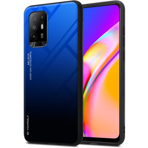  case, združljiv z oppo v modri - črni - dvobarvni za&scaron;čitni pokrov iz silikona tpu in hrbta iz kaljenega stekla, (20603663) Cene