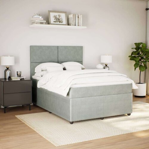 VidaXL Krevet s oprugama i madracem svjetlosivi 140x190 cm bar&amp;scaron;unasti Slike