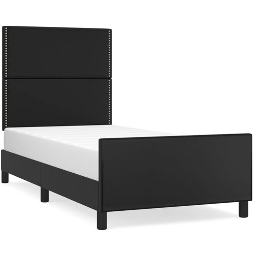Maison Chic Posteljni okvir - Enojna postelja - Postelja za odrasle z vzglavjem črn 100x200 cm umetno usnje-J9398, (21759540) Slike