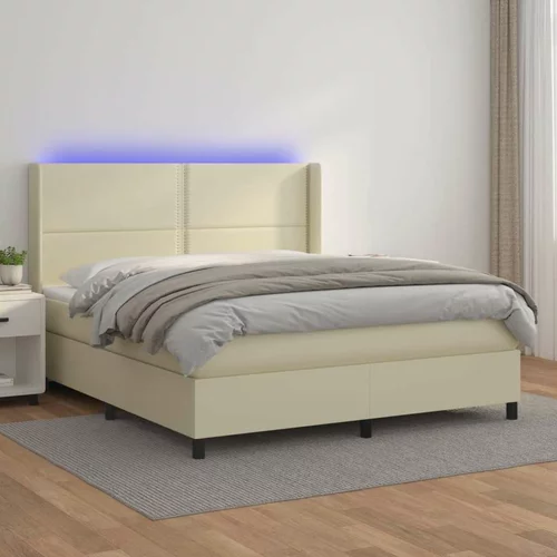  Box spring postelja z vzmetnico LED krem 160x200cm umetno usnje, (20883736)