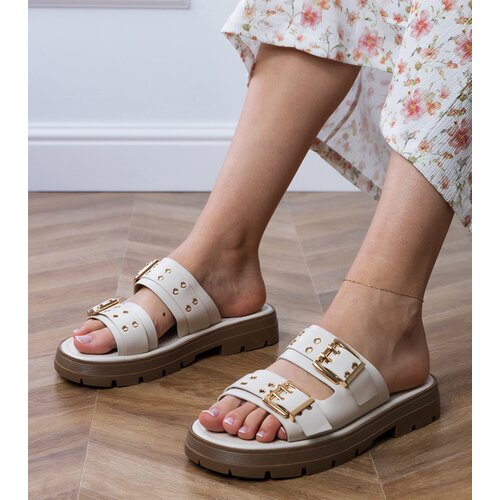 Gemre Beige flat sandals with buckles on straps Liluna Cene