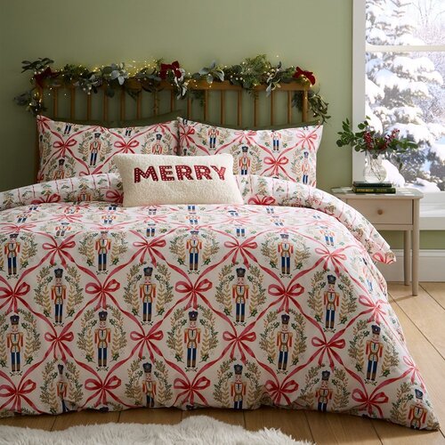 Catherine Lansfield Posteljina za krevet za jednu osobu u prirodnoj boji 135x200 cm Christmas Nutcracker Bows &amp;ndash; Slike
