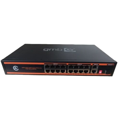  POE-FS1018PS1 GMB Switch, IEEE802.3af/at 16 PoE 10/100M, 2 UP-link 100/1000M +1 SFP Cene