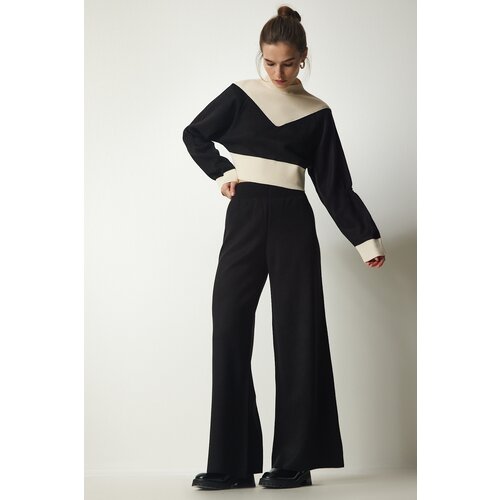 Happiness İstanbul Women's Black Color Block Sweater Pants Stylish Knitwear Suit Slike