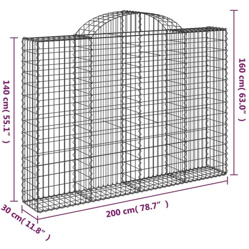  Lučne gabionske ko&amp;scaron;are 7 kom 200x30x40/60 cm pocinčano željezo Srebrna 200 x 30 x 140/160 cm Slike