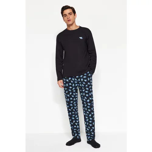 Trendyol Men's Black Printed Regular Fit Knitted Pajamas Set.